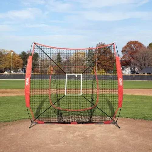 VEVOR 244 x 106 x 211 cm Baseball-Softball-Übungsnetz, tragbares Baseball-Trainingsnetz, Schlagen, Fangen, Pitchen, Backstop-Baseballausrüstung mit Bogenrahmen, Tragetasche, Schlagzone, Rotem Ball. – Bild 7