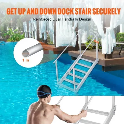 VEVOR 6-stufige Badeleiter mit zwei Handläufen Bootsleiter 800x1850x2092mm Poolleiter aus Aluminiumlegierung Treppenleiter 250kg Tragfähigkeit 10cm Pedale Ideal für Häfen Boot Schwimmbäder – Bild 4