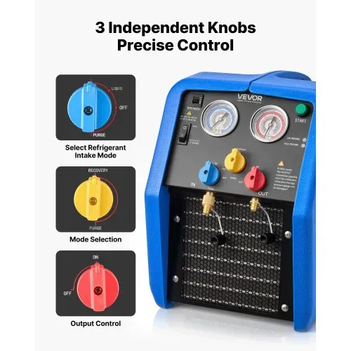 VEVOR Kältemittelabsauggerät Tragbare Kältemittel Absaugstation, 220V/50Hz 1450 U/min. 1 PS mit Zweizylinder Absauganlage für Kältemittel A1 & A2L, Rückgewinnungsgerät für KFZ- & Hausklimaanlagen – Bild 3