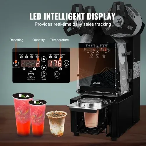 VEVOR Becherversiegelungsmaschine, 500–650 Tassen/h, Verschließmaschine für 190 mm hohe & 90/95 mm große Tassen, Elektrischer Boba-Tee-Versiegeler mit LCD-Bedienfeld für Bubble Milk Tea Coffee – Bild 4