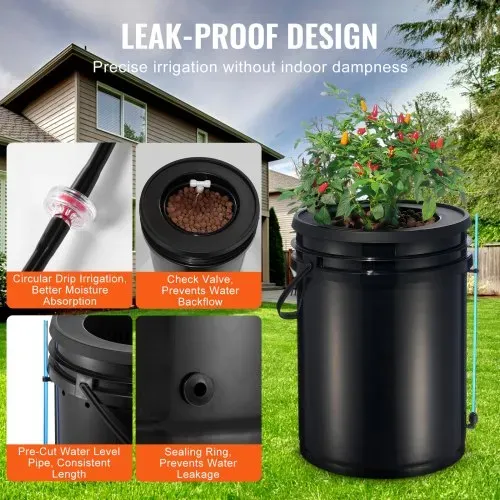 VEVOR RDWC Hydrokultur-Anbausystem, Hydrokultur-Anbauset mit Top Drip, Umwälz-Tiefwasserkultur, 4 Schnallen und 1 Reservoir, mit Luftpumpe und Wasserstandsanzeige für Blattgemüse – Bild 4
