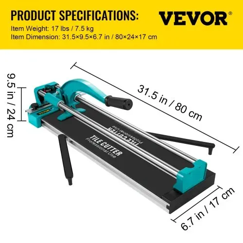 VEVOR Manuelle Fliesenschneidmaschine 35-600 mm, Fliesen Schneider Doppelspurig Schnittdicke 6-15 mm, Aluminium, Einstellbarer Winkel 0-60 Grad, Laser-Positionierung, Beweglicher Maschinentisch 7 kg – Bild 6