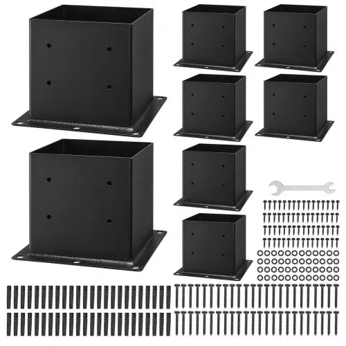 VEVOR Pfostenträger, 8 Stk., Pfostenträger Innenmaß 92x92 mm für 88,9x88,9 mm Pfosten, robuste Bodenhülse aus Karbonstahl, Ideal für Pavillon-Terrassengeländer, Stützdeck-Grundplatte, schwarz – Bild 8