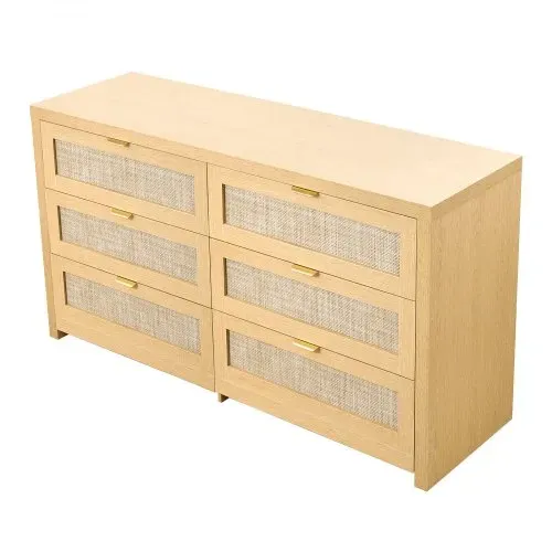 VEVOR Rattankommode Aufbewahrungsschrank mit 6 Schubladen & Metallgriffen, moderner Rattanschrank für Schlafzimmer Wohnzimmer Flur (144,5 x 45 x 79,5 cm) Kleidungsschrank Schubladenschrank – Bild 8