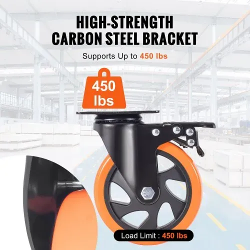 VEVOR Möbelrollen 4er-Set Lenkrollen PVC φ127mm Laufrollen 816kg Tragfähigkeit Transportrollen mit A/B-Bremsen Kastenrollen 360° Drehbar Schwerlastrollen für Häusern Büros Studios Fabriken – Bild 3