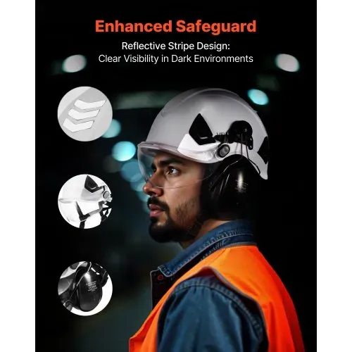 VEVOR Schutzhelm ANSI/ISEA Z89.1-zugelassener ABS-Sicherheitshelm mit Visier & Ohrenschützern, verstellbarer Industriehelm belüfteter Bauhelm Arbeitshelm für Industriebau Arbeitskleidung Weiß – Bild 4