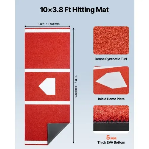 VEVOR Baseball-Schlagmatte Trainingsmatte (300 x 116 cm) Trainingspad Schlagkäfigmatte, Baseballmatte mit Home Plate & Anti-Fade-Rasen, tragbare Trainingshilfe Softballmatte Outdoor, Rot VEVOR Baseball-Schlagmatte Trainingsmatte (300 x 116 cm) Trainingspad Schlagkäfigmatte, Baseballmatte mit Home Plate & Anti-Fade-Rasen, tragbare Trainingshilfe Softballmatte Outdoor, Rot