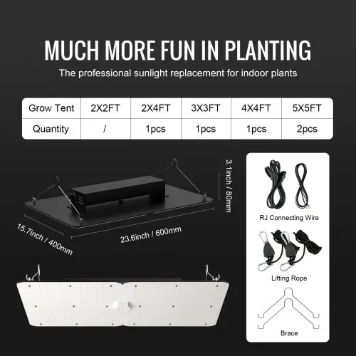 VEVOR 300W Dimmbar Pflanzenlampe 40x60x12cm LED Pflanzenlampe 710x Samsung 281B Vollspektrum 40000lm Lichtstrom Wachstumslampe 760nm Infrarot-Wellenlänge Pflanzenlicht Gewächshaus Anbauzelt Balkon – Bild 6