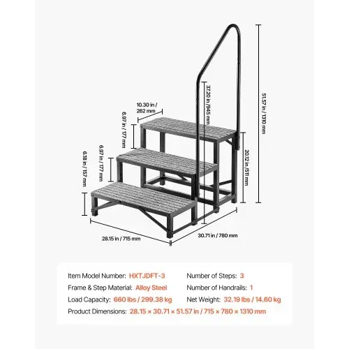 VEVOR RV Treppe mit Handlauf, 3-stufige Tragbare Standtreppe mit 299,38 kg Tragkraft Rutschfeste Trittstufe für Camper Mobilheime Pool und Spa Robuste Außentreppe Ideal für Senioren und Haustiere – Bild 6