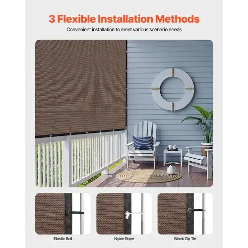 VEVOR 90 % Sonnenschutztuch Sichtschutz Schattenabdeckung (244 x 366 cm) für Pergola mit Edelstahlösen, Sonnensegeltuch mit 140 g/m² HDPE-Material, für Outdoor Terrasse Garten Hinterhof (braun) – Bild 4
