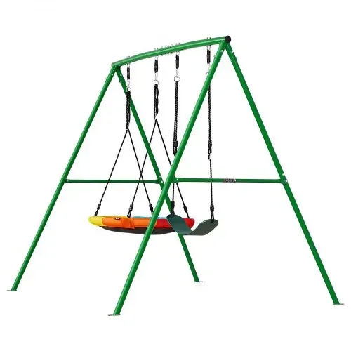 VEVOR Gartenschaukel mit A-förmigem Metallgestell, Doppelschaukel (1 Tellerschaukel & 1 Gurtschaukel), bis zu 199,6 kg Tragkraft, Schaukelset Outdoor, Verstärkt mit Spiralförmigen Bodenankern – Bild 9