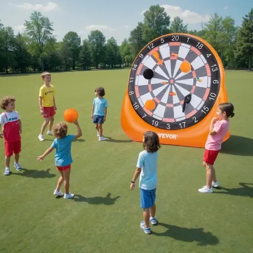 VEVOR aufblasbares Fußball-Dartboard, über 1,83 m hohes riesiges Fußball-Dartboard mit 4 Kickbällen & 6 Darts & 6 Äxten & Luftpumpe, ideal für riesige Gartenspiele, riesiges Kick-Darts-Spiel – Bild 7