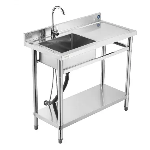 VEVOR Spültisch Spülbecken Edelstahl (100 x 50 x 94 cm), Einzelbecken mit Wasserhahn & Ablage, Küchenspüle für Garage Restaurant Wäscherei, Waschtisch Außenspüle mit Arbeitsplatte (recht) – Bild 10