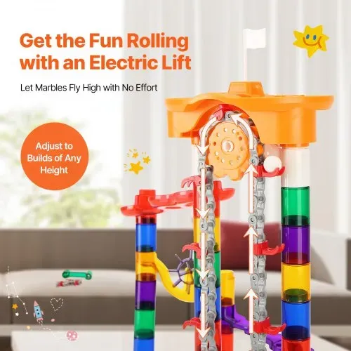 VEVOR Kugelbahn-Set 153-teilig mit motorisiertem Aufzug, mit 30 Plastikmurmeln, Murmel-Labyrinth, Baustein-Denkspiel, pädagogisches Lernrennbahn-MINT-Spielzeug, für Kinder ab 3 Jahren – Bild 2