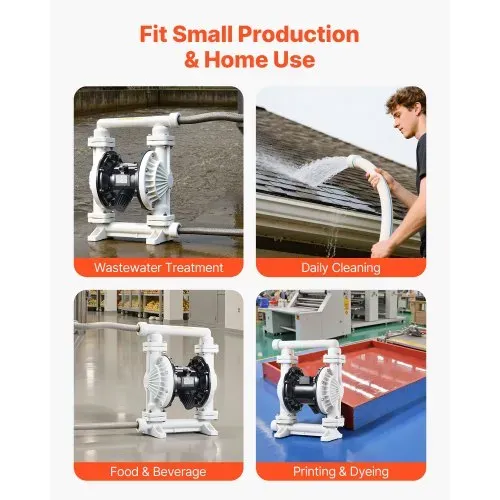 VEVOR Druckluft-Doppelmembranpumpe, 95 L/min, 25,4 mm Einlass & Auslass, pneumatische Altöl-Transferpumpe, max. 100 PSI, Polypropylengehäuse, luftbetrieben für Diesel, Fett, Kerosin, Benzin & Öl – Bild 5