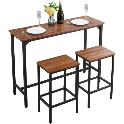 VEVOR Bartisch-Set (3-tlg.) mit 2 Barhocker & abgerundeten Kanten, rechteckiger Kneipentisch Stehtisch (120 x 40 x 90 cm), Bistrotisch Esstisch rustikales Braun Schwarz, geeignet für Büro Minibar VEVOR Bartisch-Set (3-tlg.) mit 2 Barhocker & abgerundeten Kanten, rechteckiger Kneipentisch Stehtisch (120 x 40 x 90 cm), Bistrotisch Esstisch rustikales Braun Schwarz, geeignet für Büro Minibar