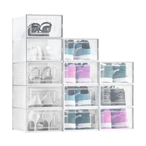 VEVOR Schuhaufbewahrungsboxen stapelbare Schuhboxen (12 Stk.) passend bis US-Größe 11, modulare Schuh-Organizer aus Kunststoff zur Aufbewahrung von High Heels & Stiefeln & Hüten, weißer Rahmen – Bild 9