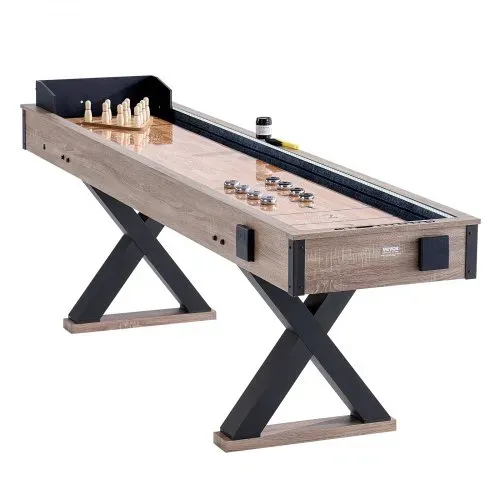 VEVOR Shuffleboard-Tisch, 9 Fuß langes Shuffleboard mit LED-Beleuchtung für das Familienspielzimmer, 2-in-1-Shuffleboard- und Bowling-Kombispielset, mit kratzfestem Spielfeld, Beinen, 8 Pucks, Bowlingset, Wachs, Bürste – Bild 9