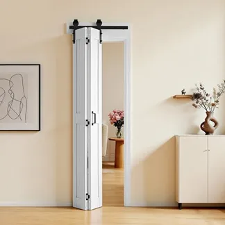 VEVOR Faltbare Schiebetür im Scheunentor-Stil 609×2134 mm aus MDF, mit Beschlagsatz & Platzsparendem H-Rahmen-Design, Faltschiebetür für Schlafzimmer Wohnzimmer Weiß (Montage erforderlich) VEVOR Faltbare Schiebetür im Scheunentor-Stil 609×2134 mm aus MDF, mit Beschlagsatz & Platzsparendem H-Rahmen-Design, Faltschiebetür für Schlafzimmer Wohnzimmer Weiß (Montage erforderlich)