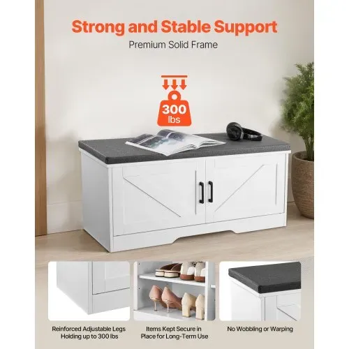 VEVOR Schuhregalbank Schuhbank (1000 x 355 x 460 mm), Eingangsbank mit gepolstertem Sitzkissen & 2 Scheunentüren, Schuhregal (136 kg belastbar), für Flur Wohnzimmer Schlafzimmer Schwarz Weiß – Bild 2