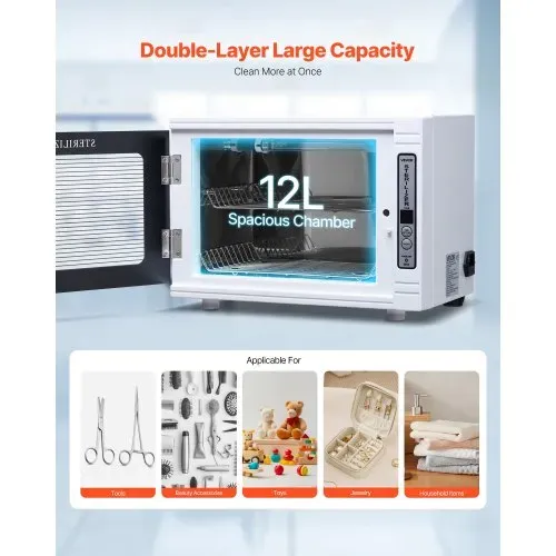 VEVOR UV Sterilisator Nagelwerkzeug-Reinigungsmaschine (12 L / 5 W) multifunktionale Nagelreiniger Sterilisator mit Timer-Einstellung, Reinigungskabinett mit Tür aus gehärtetem Glas, für Labore – Bild 2