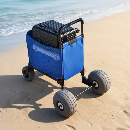 VEVOR Bollerwagen mit Ballonreifen (12 Zoll), Faltbarer Strandwagen mit 4-stufig Einstellbarem Schaumstoffgriff und Pumpe, Handwagen (75 kg Belastbar), Strandkarre Ideal für Camping, Angeln und Garten – Bild 7