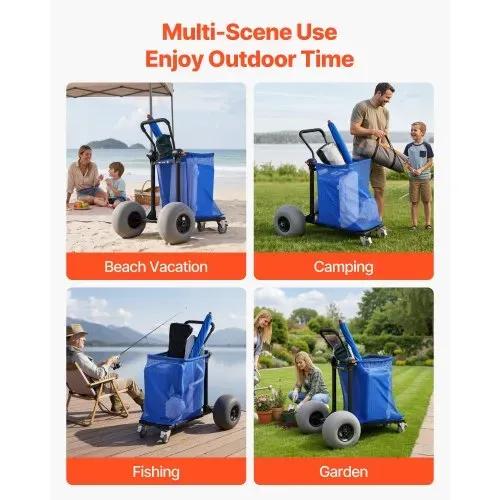 VEVOR Strandwagen mit Ballonreifen (12 Zoll), Faltbarer Strandtrolley mit 180° Verstellbarem Griff Pumpe und Aluminiumrahmen, Handwagen (75 kg Belastbar), Strandkarre Ideal für Camping Angeln Garten – Bild 6