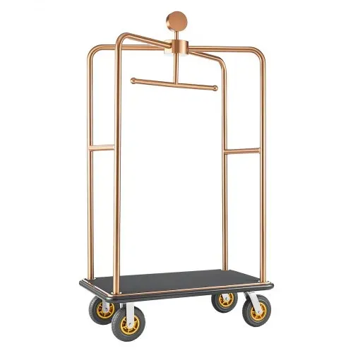 VEVOR Hotelgepäckwagen aus Edelstahl, 544,31 kg Belastbarer Kofferwagen mit 8 Zoll Gummirädern, Hotelwagen mit Schwarzem Teppichboden & Garderobenstange, Gepäckwagen für Hotels Resorts, Roségold – Bild 8