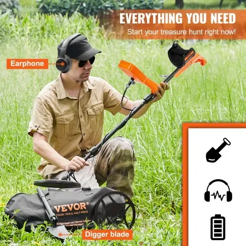 VEVOR Profi Metalldetektor 7 Modi Metallsuchgerät 30,5cm Suchspule IP68 Tauchtiefe bis zu 3m Goldsucher mit verstellbarem Griff Golddetektor inkl. Bluetooth-Headset Präzisions-Ortungsgerät – Bild 5