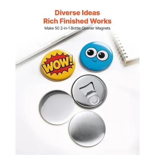 VEVOR Buttonmaschine-Zubehör 50-tlg. 75 mm Buttonrohlinge Flaschenöffner, mit Magnet- & Flaschenöffner-Rückseite Metallgehäuse Transparente Mylar-Folien & Runde Blanko-Papiere für DIY-Projekte – Bild 3