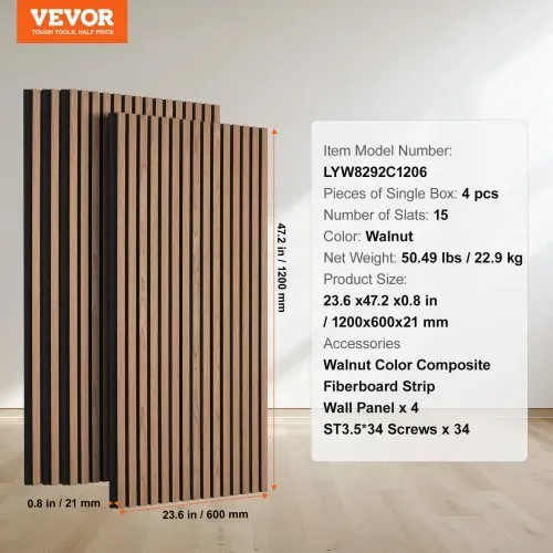 VEVOR Akustikpaneele, 1200x600x21mm, Akustik Wandpaneele, MDF-Akzent-Holzwandpaneele für moderne Innenwanddekoration, Akustikpaneel Kunstholz-Wandplatten zur Geräuschreduzierung, 4er-Set – Bild 6