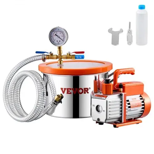VEVOR 5,68 L Vakuumkammer und 3,5 CFM Pumpe, Edelstahlkammer, 1-stufiges Vakuumpumpen-Entgasungskammerset, mit Acryldeckel, Öl, 1,5 m Schlauch, Vacuum Pump Kit zum Entgasen von Harz-Silikon-Epoxiden – Bild 8