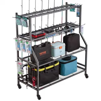 VEVOR Angelrutenhalter für 15 Angelruten, rollbarer Rutenständer aus legierter Stahl für die Organisation und Lagerung, platzsparende Bodenständer Angelausrüstung, Geschenke für Angelfreunde VEVOR Angelrutenhalter für 15 Angelruten, rollbarer Rutenständer aus legierter Stahl für die Organisation und Lagerung, platzsparende Bodenständer Angelausrüstung, Geschenke für Angelfreunde
