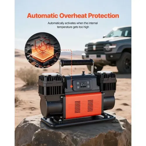 VEVOR Luftkompressor Zweizylinder, 300 L/min, Reifenfüller mit automatischer Abschaltung, 12 V, 10,3 bar, Offroad-Luftpumpe mit LCD-Digitalanzeige & Adaptern für LKW, PKW, SUV, Geländewagen & RV – Bild 4