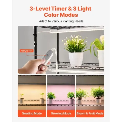 VEVOR Pflanzenregal mit Wachstumslicht, 6-stufiger Pflanzenständer mit Rädern und 4/9/14-Stunden-Timer, 150 W 3-Farben-Vollspektrum-Lichter, Blumenregal für die Samenanzucht, 75x35x180 cm – Bild 3