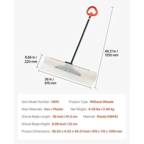 VEVOR Schneeschaufel, 915x1250mm Schneeräumer mit ergonomischem Griff, HDPE-Schaufelblatt, Schneeräumwerkzeug, tragbarer Schneeschieber zum Reinigen von Einfahrten, Treppen und Gehwegen – Bild 6
