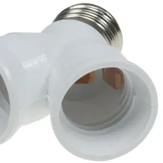 E27-Fassung “Duo”, Y-Adapter, Kunststoff auf 2x E27-Schraubfassungen E27-Fassung “Duo”, Y-Adapter, Kunststoff auf 2x E27-Schraubfassungen