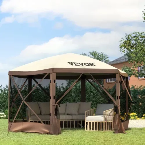 VEVOR Faltpavillon, 3,05 x 3,05 m, 6-seitiges Pop-up-Camping-Überdachungszelt mit Netzfenstern, tragbarer Tragetasche, Erdspießen, große gartenpavillon für Outdoor-Camping, Rasen und Hinterhof – Bild 7