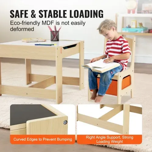 VEVOR Kindersitzgruppe Kindertisch, 2 Kinderstühle 1 Tisch Kindersitzgruppe aus P2-Grad MDF, Kindertisch-Set Stabile Kindermöbel mit doppelseitiger Tischplatte & Aufbewahrungsbox Kindermöbelset – Bild 4