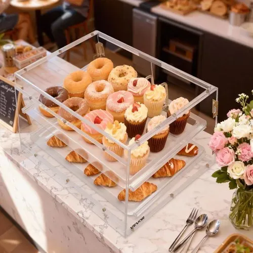 VEVOR Gebäckvitrine 2-stöckig, Gewerbliche Bäckereivitrine aus Transparentem Acryl, Thekenvitrine mit Magnetischer Rücktür & Abnehmbarer Trennwand für Kekse, Desserts und Donuts, 526 x 400 x 305 mm – Bild 7