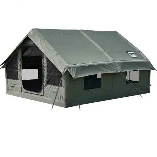 VEVOR Aufblasbares Zelt Glamping Luftzelt 5-8 Personen mit Pumpe Grün, für Outdoor-Aktivität Wasserabweisendes Poly-Baumwollgewebe mit Dachfenster Ofenrohrdurchführung Netzfenster & Tragetasche – Bild 8