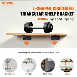 VEVOR Regalhalterung, 310 x 100 x 45 mm, 6 Stück, robuste schwebende Regalhalter, Halterungen für Regale, 5 mm dicke mattschwarze L-Regalhalterung, Regalträger aus Stahl mit 72,6 kg Tragkraft VEVOR Regalhalterung, 310 x 100 x 45 mm, 6 Stück, robuste schwebende Regalhalter, Halterungen für Regale, 5 mm dicke mattschwarze L-Regalhalterung, Regalträger aus Stahl mit 72,6 kg Tragkraft
