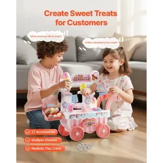 VEVOR Eiswagen, 27-teiliges Zubehör, Eisdiele aus PP, Aufbewahrungswagen mit Spielgeld, Ton- und Lichteffekten, Montessori-Lernspielzeug, Rollenspiel für Kleinkinder ab 3 Jahren (Pink) VEVOR Eiswagen, 27-teiliges Zubehör, Eisdiele aus PP, Aufbewahrungswagen mit Spielgeld, Ton- und Lichteffekten, Montessori-Lernspielzeug, Rollenspiel für Kleinkinder ab 3 Jahren (Pink)