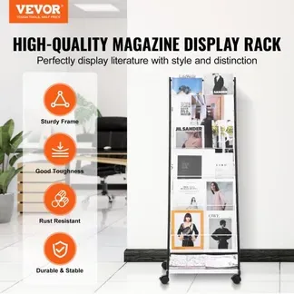 VEVOR Prospektständer 6-stufiger Zeitschriftenständer, bodenstehender Zeitschriftenständer, Zeitungskataloghalter, beweglich mit 4 Rädern (2 feststellbar) für Ladenausstellungen Büros 6 Taschen VEVOR Prospektständer 6-stufiger Zeitschriftenständer, bodenstehender Zeitschriftenständer, Zeitungskataloghalter, beweglich mit 4 Rädern (2 feststellbar) für Ladenausstellungen Büros 6 Taschen
