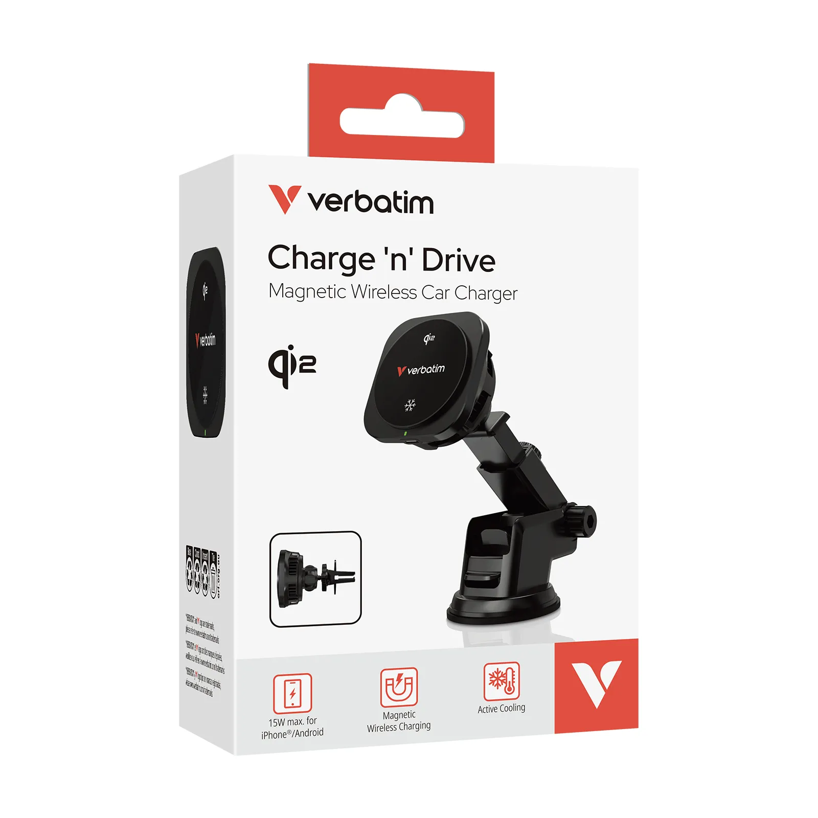 Verbatim Charge 'n' Drive Qi2 Smartphone Schwarz USB Kabelloses Aufladen Schnellladung Auto – Bild 2