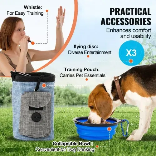 VEVOR Agility-Trainingsgerät für Hunde, 7-teiliges Set mit verstellbaren hohen Hürden, 6 Slalomstangen, 2 Tunneln, Sprungring, Pausenbox, 3 Frisbees, Pfeife, faltbarem Napf, Hindernisparcours-Set für Welpen mit 3 Taschen – Bild 5