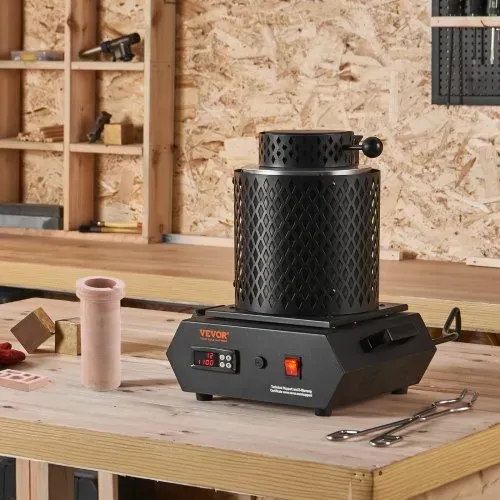 VEVOR Goldschmelzofen1350 W 1150 ℃ Max. Temperatur, digitaler elektrischer Schmelzofen 1 kg / 3 kg Keramiktiegel mit Tiegelzange & Handschuhen, zur Verarbeitung von Gold Silber Kupfer Aluminium rot – Bild 7