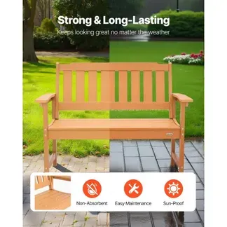 VEVOR Gartenbank Gartenmöbel Bänke 128 cm 363 kg Tragkraft für 2-3 Personen, wetterfester Kunststoffrahmen mit Rückenlehne und breiten Armlehnen, Terrassenbank für Garten Park Hof Holzfarbe VEVOR Gartenbank Gartenmöbel Bänke 128 cm 363 kg Tragkraft für 2-3 Personen, wetterfester Kunststoffrahmen mit Rückenlehne und breiten Armlehnen, Terrassenbank für Garten Park Hof Holzfarbe