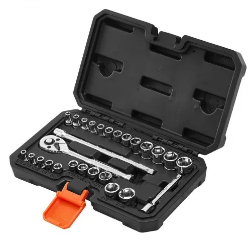 VEVOR Steckschlüsselsatz 27-tlg. 6,4 mm Antriebssteckschlüsselsatz Ratschensatz, SAE und metrisch, mit Ratschenschlüssel Verlängerungsstange Aufbewahrungskoffer, CR-V-Legierungsstahl – Bild 8