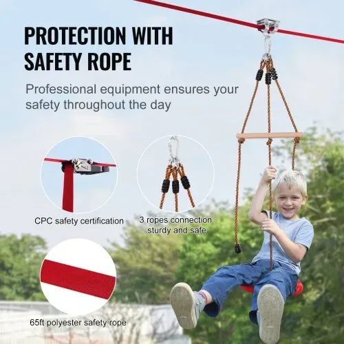 VEVOR Zipline-Set für Kinder & Erwachsene, 20 m Zipline-Sets bis zu 150 kg, Seilrutschen für den Außenbereich im Hinterhof, Spielplatzunterhaltung mit Zipline, Nylon-Sicherheitsgurt & Zubehörsatz – Bild 3